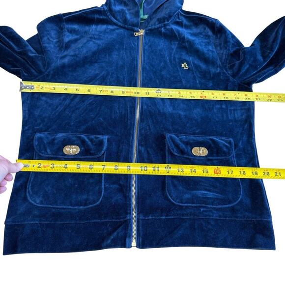 Lauren Ralph Lauren Womens Jacket Full Zip Hoodie Velvet Gold Crest PETITE L - Picture 9 of 11